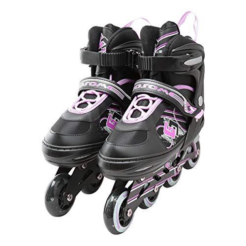 Tante Tina Patines en línea Profesionales con Luces para niños y Adultos - Talla Ajustable - Negro/Rosa - Talla L (38-41)