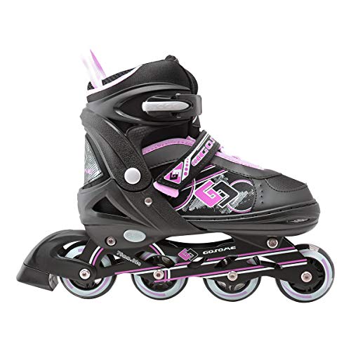 Tante Tina Patines en línea Profesionales con Luces para niños y Adultos - Talla Ajustable - Negro/Rosa - Talla L (38-41)