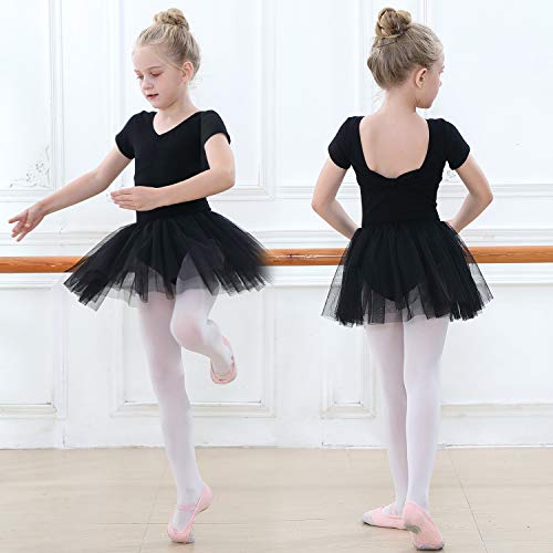 tanzdunsje Vestido de Ballet Maillot de Danza para niñas Traje de Ballet de Leotardo gimnástico de Manga Corta con Falda de tutú