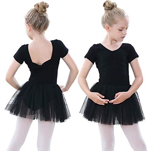 tanzdunsje Vestido de Ballet Maillot de Danza para niñas Traje de Ballet de Leotardo gimnástico de Manga Corta con Falda de tutú