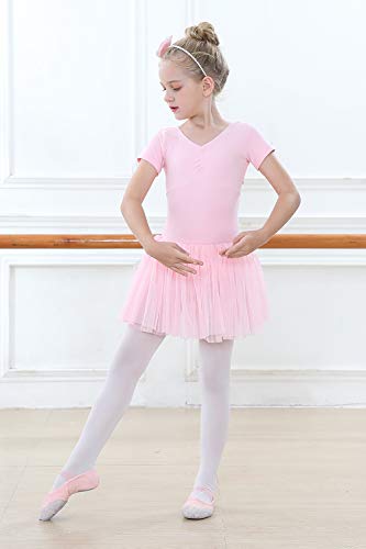 tanzdunsje Vestido de Ballet Maillot de Danza para niñas Traje de Ballet de Leotardo gimnástico de Manga Corta con Falda de tutú