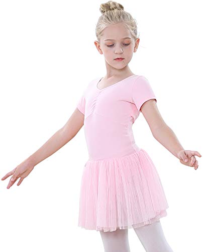 tanzdunsje Vestido de Ballet Maillot de Danza para niñas Traje de Ballet de Leotardo gimnástico de Manga Corta con Falda de tutú