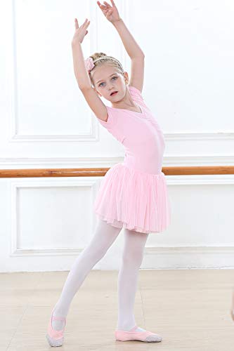 tanzdunsje Vestido de Ballet Maillot de Danza para niñas Traje de Ballet de Leotardo gimnástico de Manga Corta con Falda de tutú