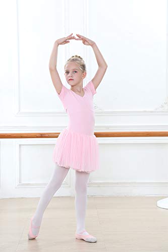tanzdunsje Vestido de Ballet Maillot de Danza para niñas Traje de Ballet de Leotardo gimnástico de Manga Corta con Falda de tutú