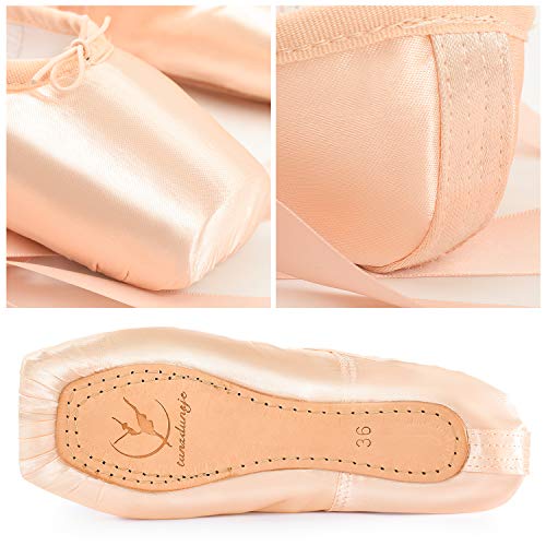 tanzdunsje Zapatillas de Ballet de Punta Zapatillas de Danza Profesionales Rosadas con Cinta Cosida y Almohadillas de Silicona para niñas y Mujeres