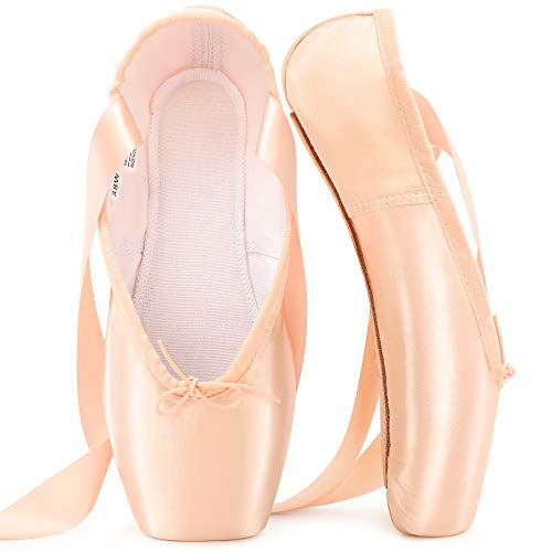 tanzdunsje Zapatillas de Ballet de Punta Zapatillas de Danza Profesionales Rosadas con Cinta Cosida y Almohadillas de Silicona para niñas y Mujeres