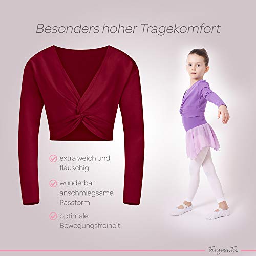 Tanzmuster - Chaqueta de ballet para niña de manga larga – Mia – de tela de algodón maravillosamente suave – Top para niños Ballet, Niñas, 07 burdeos., 152-158