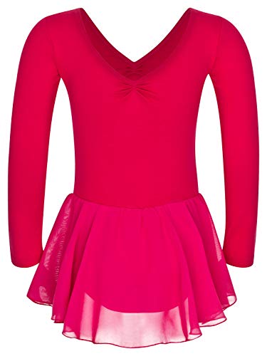 tanzmuster Maillot de Ballet 'Anna' con faldita de Gasa de Manga Larga para niñas en Fucsia, 104/110 (5-6 años)