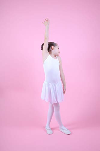 tanzmuster Maillot de Ballet Maggie de algodón de Tirantes Finos con faldita de Gasa para niñas en Blanco, 104/110 (5-6 años)