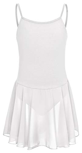 tanzmuster Maillot de Ballet Maggie de algodón de Tirantes Finos con faldita de Gasa para niñas en Blanco, 104/110 (5-6 años)