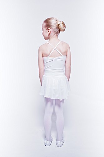 tanzmuster Maillot de Ballet 'Maja' con faldita de Gasa de Tirantes Finos para niñas en Blanco, 92/98 (3-4 años)