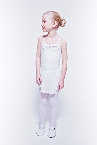 tanzmuster Maillot de Ballet 'Maja' con faldita de Gasa de Tirantes Finos para niñas en Blanco, 92/98 (3-4 años)