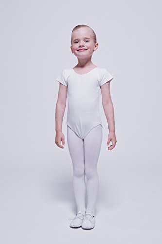 tanzmuster Maillot de Ballet 'Sally' de Manga Corta para niñas en Blanco, 164/170 (15-16 años)