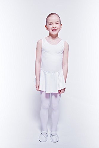 tanzmuster Maillot de Ballet sin Mangas 'Nora' con faldita para niñas en Blanco, 128/134 (9-10 años)