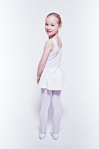 tanzmuster Maillot de Ballet sin Mangas 'Nora' con faldita para niñas en Blanco, 128/134 (9-10 años)