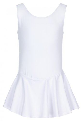 tanzmuster Maillot de Ballet sin Mangas 'Nora' con faldita para niñas en Blanco, 128/134 (9-10 años)