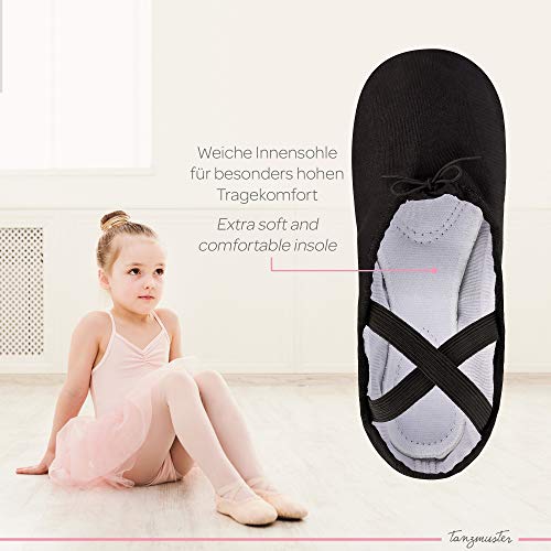 tanzmuster Zapatillas Media Punta de Ballet - Lino, Suela Partida de Cuero - Negro - Talla: 37 tanzmuster Zapatillas Media Punta de Ballet - Lino, Suela Partida de Cuero - Negro - Talla: 37