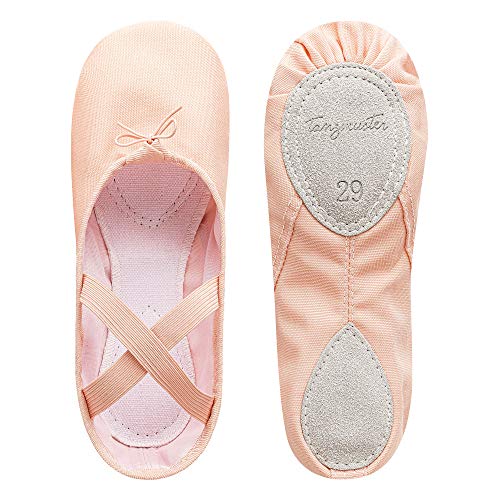 tanzmuster Zapatillas Media Punta de Ballet - Lino, Suela Partida de Cuero - Rosa Albaricoque - Talla: 22