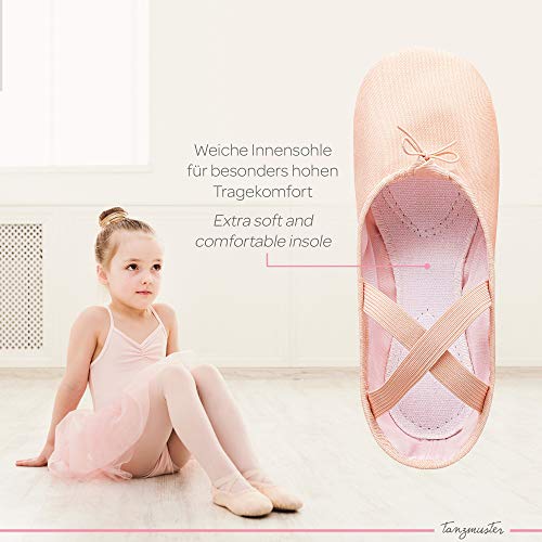 tanzmuster Zapatillas Media Punta de Ballet - Lino, Suela Partida de Cuero - Rosa Albaricoque - Talla: 36