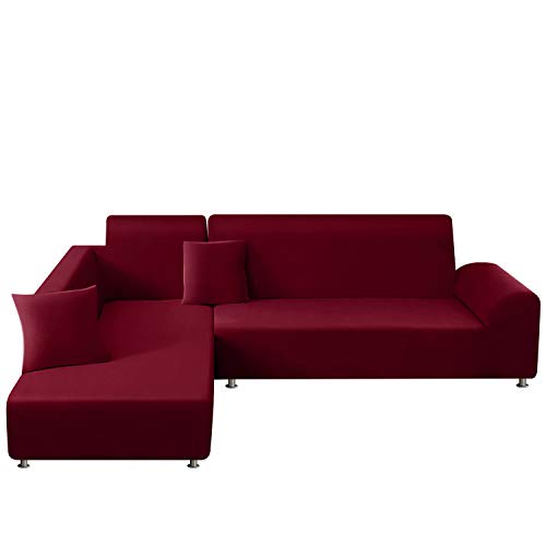 TAOCOCO Funda para sofá en Forma de L Funda elástica elástica 2 Juegos para 3 Asientos + 3 Asientos, con Funda de cojín de 2 Piezas (Rojo)