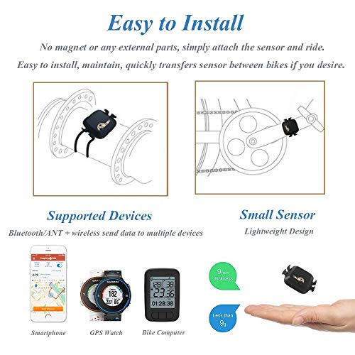TAOPE Sensor de Cadencia Inalámbrico Bluetooth & ANT+ con doble modo de velocidad y sensor de cadencia