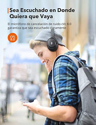 TaoTronics Auriculares Diadema Bluetooth Sonido Hi-Fi Batería de 40 Horas Auriculares con Cancelación de Ruido con Nuevo Qualcomm Chip Micrófono de CVC 8.0 Plegable Negro