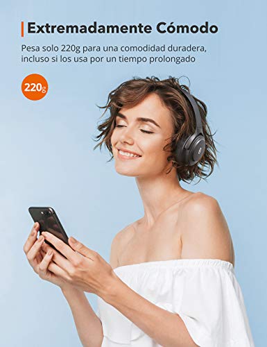 TaoTronics Auriculares Diadema Bluetooth Sonido Hi-Fi Batería de 40 Horas Auriculares con Cancelación de Ruido con Nuevo Qualcomm Chip Micrófono de CVC 8.0 Plegable Negro