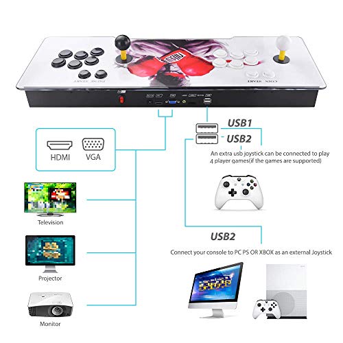 TAPDRA Máquina de vídeo clásica, 2 jugadores Pandora Box 6S Home Arcade Consola 2700 Juegos Todo en 1, Doble Stick