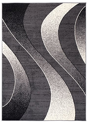 Tapiso Alfombra De Salón Moderna – Color Gris Oscuro Diseño Ondas – Varias Dimensiones S-XXXL 160 x 220 cm