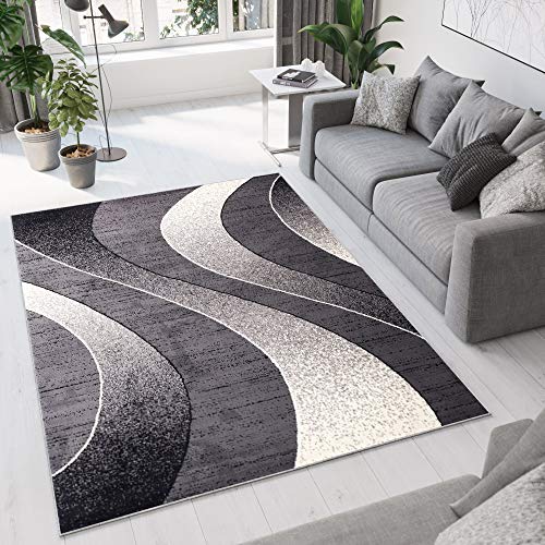 Tapiso Alfombra De Salón Moderna – Color Gris Oscuro Diseño Ondas – Varias Dimensiones S-XXXL 160 x 220 cm