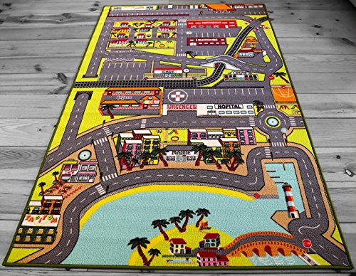 TAPITOM Alfombra de la Ciudad para los niños Sala de Juegos 130 x 200 cm – Circuito de la Ciudad para los Coches pequeños