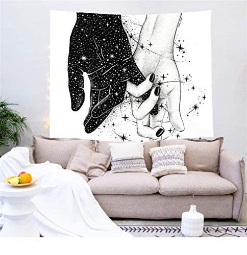 Tapiz Abillyn en blanco y negro con diseño de manos de amor, galaxia, romántico, arte abstracto para colgar en la pared, telón de fondo vivo (mano de amor, grande)