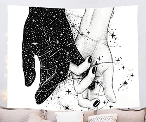 Tapiz Abillyn en blanco y negro con diseño de manos de amor, galaxia, romántico, arte abstracto para colgar en la pared, telón de fondo vivo (mano de amor, grande)