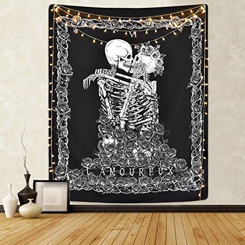 Tapiz de Calavera Los Amantes de los Besos Tapiz Colgante de Pared En Blanco y Negro Tapiz de Esqueleto Humano con Corona de Rosas Tapices de decoración para el hogar Tapiz de Calavera Los Amantes de los Besos Tapiz Colgante de Pared En Blanco y Negro Tapiz de Esqueleto Humano con Corona de Rosas Tapices de decoración para el hogar