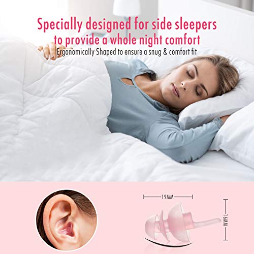 Tapones para los oídos para dormir para mujeres, Hearprotek 2 pares Protección Auditiva Tapones(32db & 30db) para Traviesas laterales, ronquidos, viajes, trabajo(rosa)