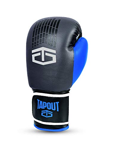 Tapout Guantes de Boxeo atómicos de Piel Dura para niños y Adultos, tamaños 4 oz - 16 oz ** envolturas para Manos Gratis ** … (Gris/Azul, 6 oz)