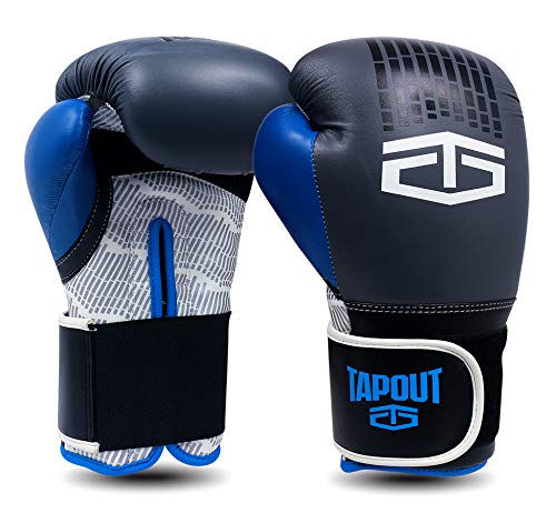 Tapout Guantes de Boxeo atómicos de Piel Dura para niños y Adultos, tamaños 4 oz - 16 oz ** envolturas para Manos Gratis ** … (Gris/Azul, 6 oz)