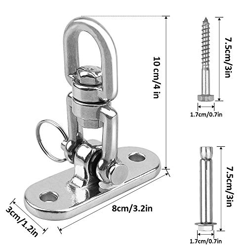 Tarea Pesada Ganchos de Techo, Ganchos de Suspensión Acero Inoxidable Rotación de 360 ° de con 4 Tornillos para Trapecio Yoga Porche Hamaca Silla Cuerda Neumático Pod Columpio de Cama