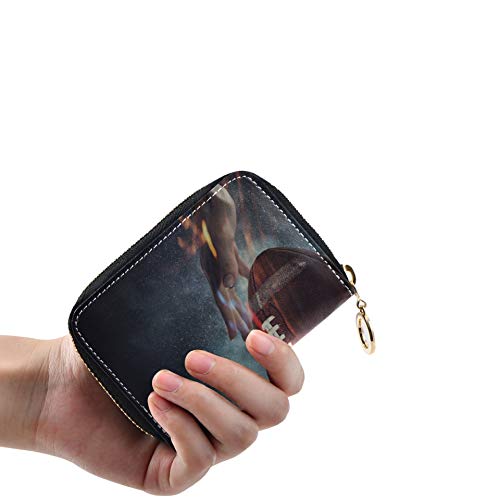 Tarjetero y Monedero Fashional Elíptica Rugby Deporte Tarjeta de crédito Monedero Cuero PU Cremallera Alrededor Tamaño Compacto Delgado Portatarjetas para Mujer Cartera para Mujeres Señoras Niñas Car