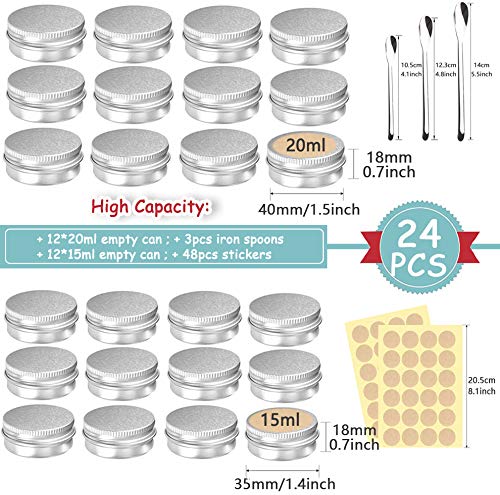 Tarros de Aluminio Vacío, Frasco de Aluminio Plateado, 24 Piezas Frasco para Cosméticos con 3 cucharas de Hierro y Adhesivos, Frasco de Crema Viaje, Bálsamos Labial, Cosméticos, Velas, Loción (Plata) Tarros de Aluminio Vacío, Frasco de Aluminio Plateado, 24 Piezas Frasco para Cosméticos con 3 cucharas de Hierro y Adhesivos, Frasco de Crema Viaje, Bálsamos Labial, Cosméticos, Velas, Loción (Plata)