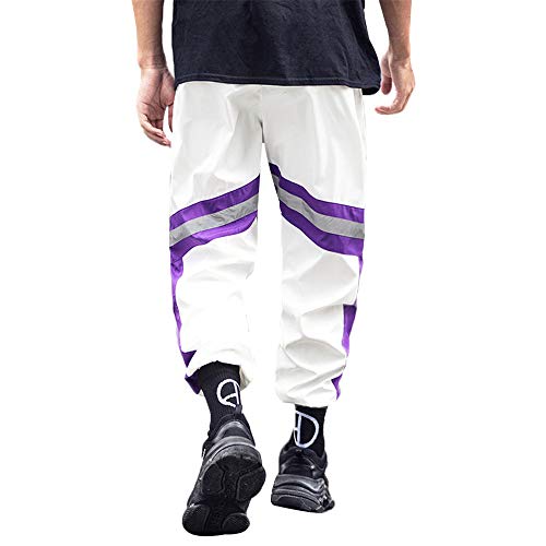 Tasty Life Pantalones Casuales Sueltos para Hombres Pantalones De Hip Hop con Rayas Laterales De Color Block Pantalones Deportivos De Moda Jogger Street Wear Pantalones Deportivos Clásicos(XL,White)