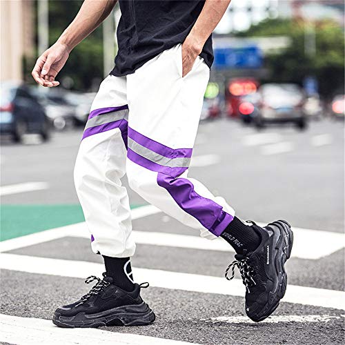 Tasty Life Pantalones Casuales Sueltos para Hombres Pantalones De Hip Hop con Rayas Laterales De Color Block Pantalones Deportivos De Moda Jogger Street Wear Pantalones Deportivos Clásicos(XL,White)