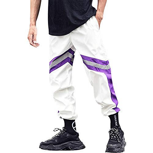 Tasty Life Pantalones Casuales Sueltos para Hombres Pantalones De Hip Hop con Rayas Laterales De Color Block Pantalones Deportivos De Moda Jogger Street Wear Pantalones Deportivos Clásicos(XL,White)