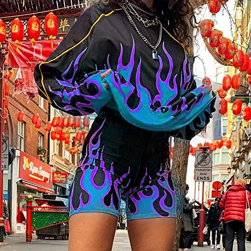 Tasty Life Traje De Club De Mujer Ropa Deportiva De Verano Camiseta De Manga Larga Con Estampado De Llamas + Pantalones Cortos Pantalones De Culturismo Deportivo De Dos Piezas(L,Blue) Tasty Life Traje De Club De Mujer Ropa Deportiva De Verano Camiseta De Manga Larga Con Estampado De Llamas + Pantalones Cortos Pantalones De Culturismo Deportivo De Dos Piezas(L,Blue)