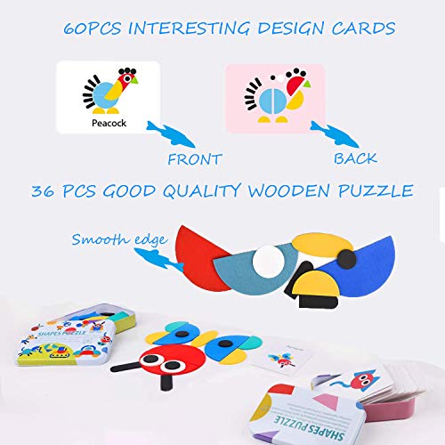 TATAFUN Tangram Madera, Rompecabezas de Madera Bloques, 36 PCS Montessori Puzzle de Madera + 60 PCS Diseño Tarjetas de Apilamiento Juegos y Juguetes Educativos Clasificación de la Infancia TATAFUN Tangram Madera, Rompecabezas de Madera Bloques, 36 PCS Montessori Puzzle de Madera + 60 PCS Diseño Tarjetas de Apilamiento Juegos y Juguetes Educativos Clasificación de la Infancia