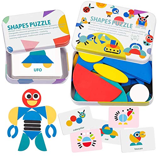 TATAFUN Tangram Madera, Rompecabezas de Madera Bloques, 36 PCS Montessori Puzzle de Madera + 60 PCS Diseño Tarjetas de Apilamiento Juegos y Juguetes Educativos Clasificación de la Infancia TATAFUN Tangram Madera, Rompecabezas de Madera Bloques, 36 PCS Montessori Puzzle de Madera + 60 PCS Diseño Tarjetas de Apilamiento Juegos y Juguetes Educativos Clasificación de la Infancia