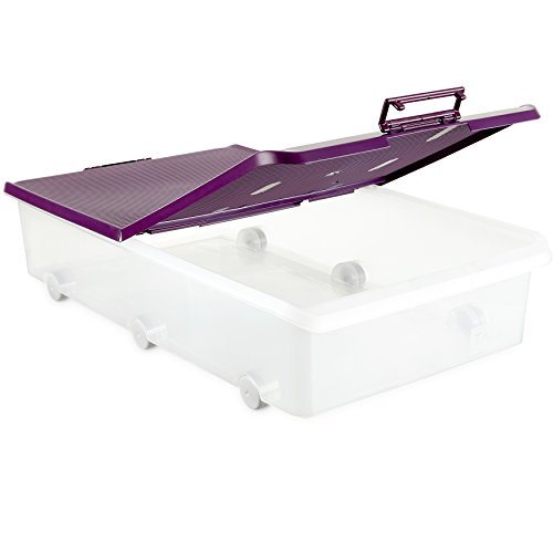 Tatay 1151120 Caja de Almacenamiento Multiusos Bajo Cama con Tapa y Ruedas, 63 l de Capacidad, Plástico Polipropileno Libre de BPA, Transparente con Tapa Morada, 45 x 78 x 18 cm Tatay 1151120 Caja de Almacenamiento Multiusos Bajo Cama con Tapa y Ruedas, 63 l de Capacidad, Plástico Polipropileno Libre de BPA, Transparente con Tapa Morada, 45 x 78 x 18 cm