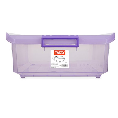 Tatay 1151213 Caja de Almacenamiento Multiusos Bajo Cama con Tapa, 32 l de Capacidad, Plástico Polipropileno Libre de BPA, Lila Translúcido, 40 x 56 x 17,5 cm