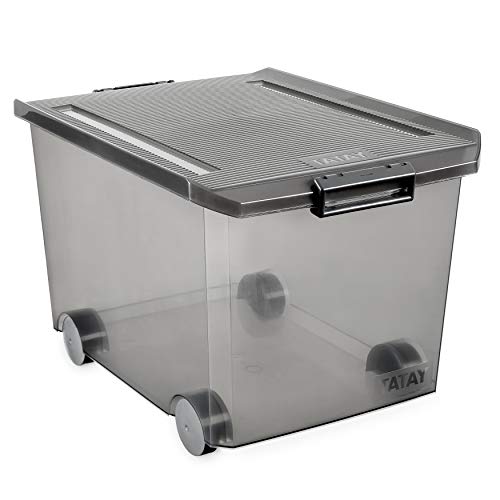 Tatay Caja de Almacenamiento con Ruedas, 60 L de Capacidad, 37,7 x 47,5 x 26, Color Gris Translúcida, PP Libre de Bpa