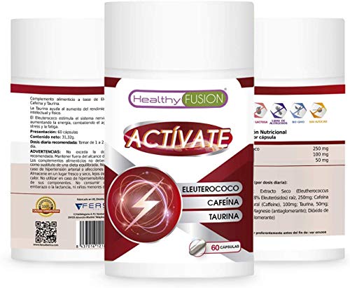 Taurina + cafeína + eleuterococo | Potente energizante y estimulante energético natural | Elimina la fatiga y mejora la resistencia física | Mejora y potencia el rendimiento muscular | 60 cápsulas Taurina + cafeína + eleuterococo | Potente energizante y estimulante energético natural | Elimina la fatiga y mejora la resistencia física | Mejora y potencia el rendimiento muscular | 60 cápsulas